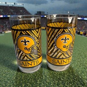 * Vintage 2 NFL New Orleans Saints McDonalds Coca Cola 12oz Glasses Tiger Stripe